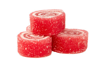 Jelly sweet candy roll isolated on a white background. Marmalade candy.