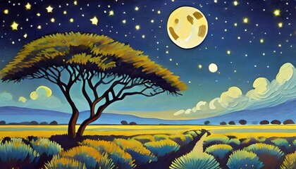 landscape with moon and stars