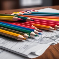 Obraz premium Close-Up Colour Pencils on Wooden Board Blackground
