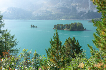 Lake Sils in summer, Upper Engadine, Switzerland 