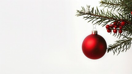 Red Christmas Ornament Hanging on a Pine Branch