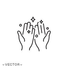 clean hands icon, shiny palms thin line symbol isolated white background, editable stroke eps 10 vector illustration