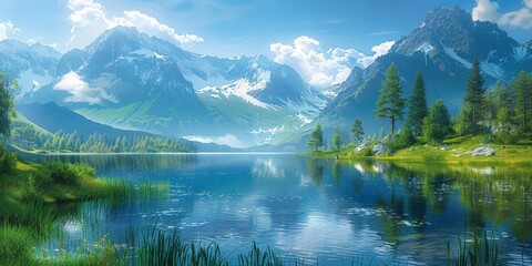 Fototapeta premium Majestic Mountain Lake Landscape with Reflection