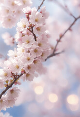 Obraz premium Sakura. Branches with pink flowers on a plain background for publications.