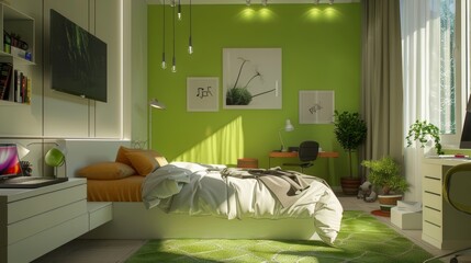 Obraz premium 3D Rendering Design of Bedroom Interior in Fresh Theme Color