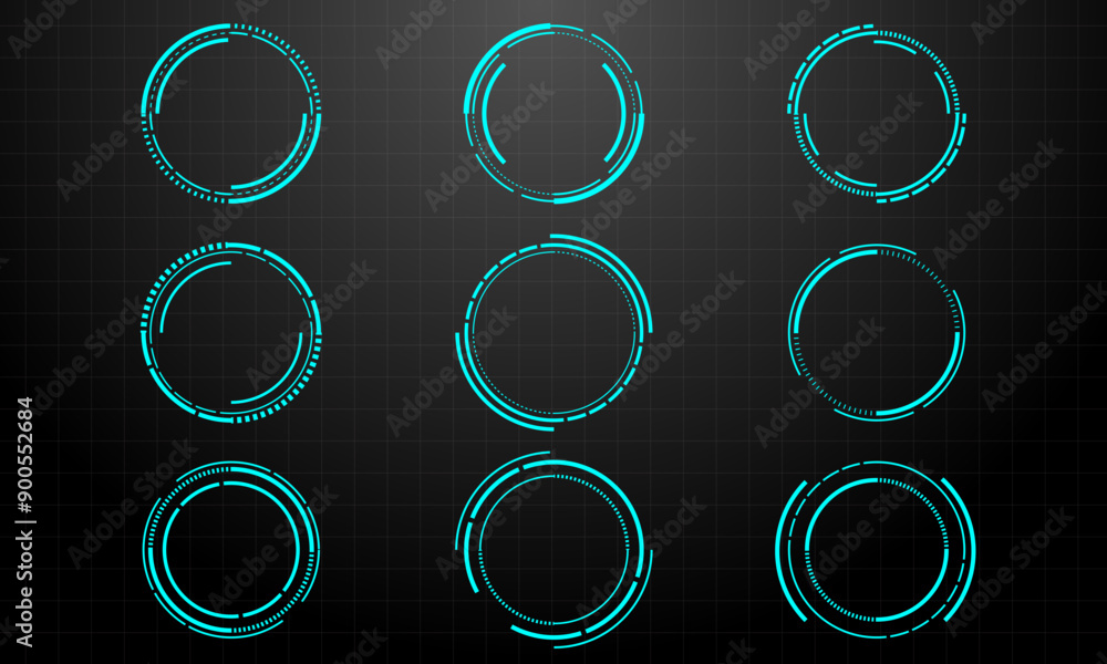 Poster set of sci fi blue circle user interface elements technology futuristic design modern creative on bl