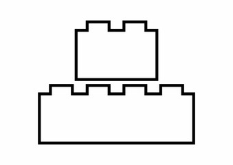 Building blocks, building kit, set two dices, cubes, toy, white icon, symbol, two elements, line, outline, vector