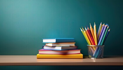 School background, back-to-school concept. colorful pencils and notebook, pencil copy space background, school empty text images,