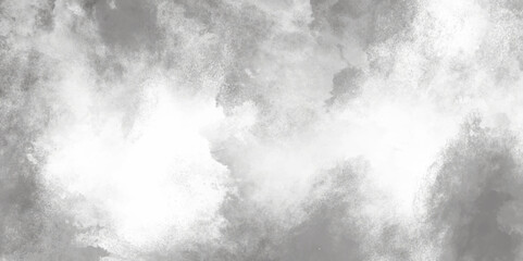 Abstract white and gray isolated cloud cumulus clouds. Gray aquarelle painted realistic fog or mist smoky textured canvas design. White and ash messy wall stucco texture background.