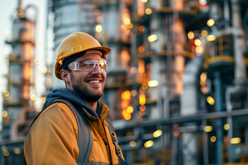 Oil worker, operating gasoline pumps at a chemical plant, ensuring fuel manufacturing safety
