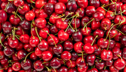 A lot of fresh cherries. pattern. background.