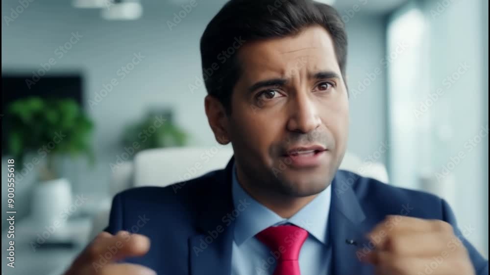 Aufkleber a man in a suit and tie is sitting at a desk in front of a computer monitor. he is wearing a red tie