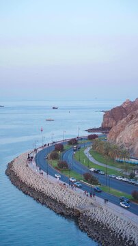 view of Mutah road from the Mutrah Fort in Muscat, Oman in the evening