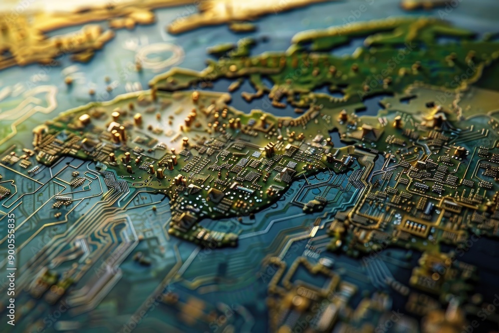 Poster close up of a computer circuit board with various components and wiring