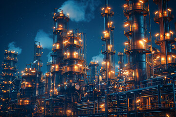 Refinery, oil facility, dusk ecology