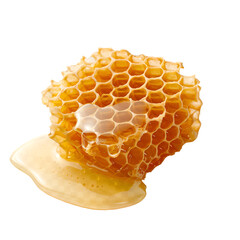 Close-Up Image of Fresh Honeycomb with Golden Honey Dripping