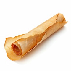 Vintage scroll opened papyrus, isolated on a white background, bright and vivid tonality, in the style of product photography