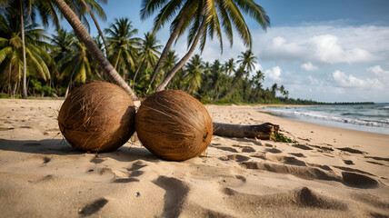 Landscape view of coconut trees on the beach