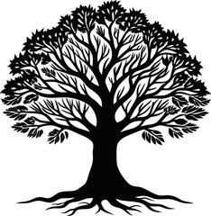 A large tree with a thick trunk and many branches