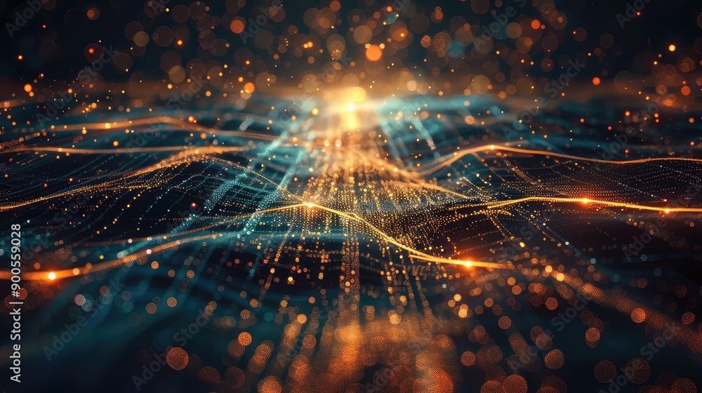 Aufkleber abstract digital landscape with glowing particles and lines. futuristic, technological background re