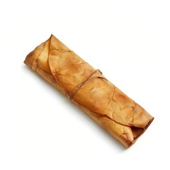 Vintage scroll opened papyrus, isolated on a white background, bright and vivid tonality, in the style of product photography