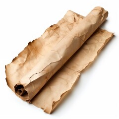 Vintage scroll opened papyrus, isolated on a white background, bright and vivid tonality, in the style of product photography