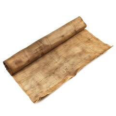 Vintage scroll opened papyrus, isolated on a white background, bright and vivid tonality, in the style of product photography