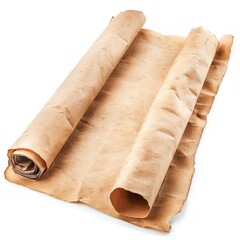 Vintage scroll opened papyrus, isolated on a white background, bright and vivid tonality, in the style of product photography