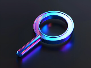 A holographic magnifying glass with vibrant neon colors and a futuristic design.
