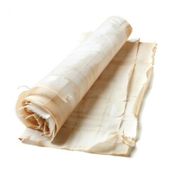 Vintage scroll opened papyrus, isolated on a white background, bright and vivid tonality, in the style of product photography