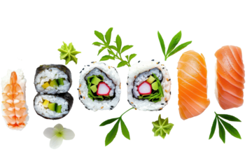 Delicious sushi assortment featuring colorful rolls and fresh ingredients, ideal for culinary and food photography.