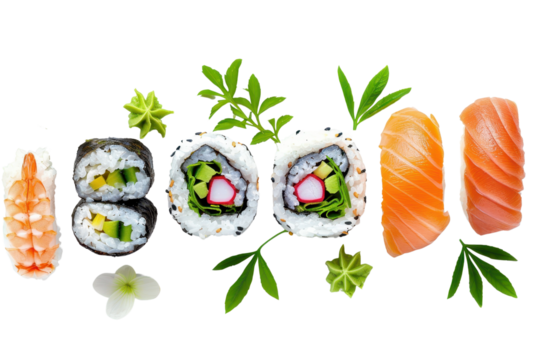 Delicious sushi assortment featuring colorful rolls and fresh ingredients, ideal for culinary and food photography.