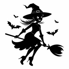 Halloween  girl Silhouette Vector illustration
