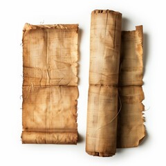 Vintage scroll opened papyrus, isolated on a white background, bright and vivid tonality, in the style of product photography