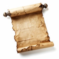 Vintage scroll opened papyrus, isolated on a white background, bright and vivid tonality, in the style of product photography