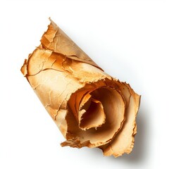 Vintage scroll opened papyrus, isolated on a white background, bright and vivid tonality, in the style of product photography