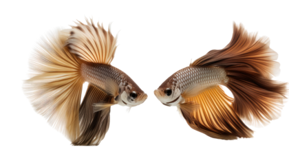 Two elegant betta fish showcasing vibrant colors and flowing fins, captivating aquatic beauty and grace in motion.