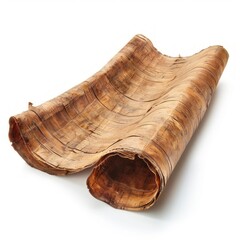 Vintage scroll opened papyrus, isolated on a white background, bright and vivid tonality, in the style of product photography