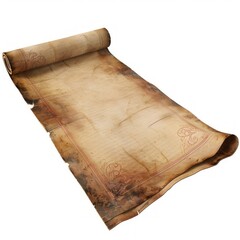 Vintage scroll opened papyrus, isolated on a white background, bright and vivid tonality, in the style of product photography