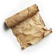 Vintage scroll opened papyrus, isolated on a white background, bright and vivid tonality, in the style of product photography