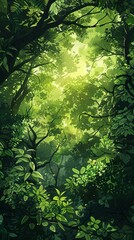 Fototapeta premium Realistic Dense Forest Canopy Background with Sunlit Leaves