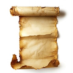 Vintage scroll opened papyrus, isolated on a white background, bright and vivid tonality, in the style of product photography