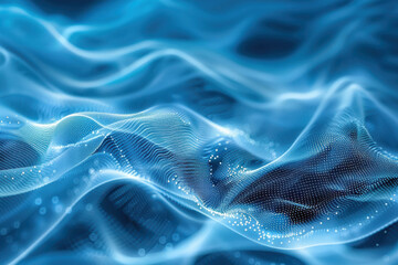 Fototapeta premium close up horizontal illustration of blue flowing wavy mesh abstract background