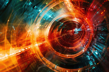 Fototapeta premium horizontal glowing futuristic illustration of a cybernetic abstract colorful tunnel