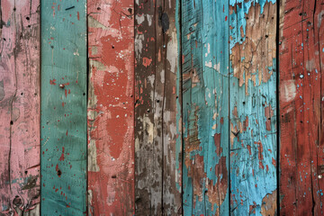 close up horizontal image of a colorful painted ruined old wooden background
