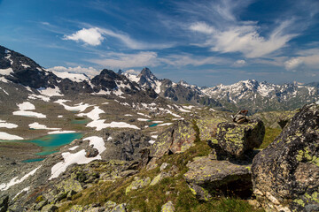 The beautiful mountains and lakes over La Thuile in a summer day