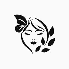 Minimalist woman face and butterfly logo, simple and elegant. Vector illustration