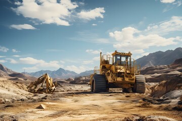 Obraz premium Construction Machinery on a Desert Road