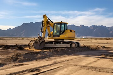 Obraz premium Excavator Digging in Desert Landscape