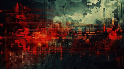 Fototapeta premium Grunge texture with bright tech overlays